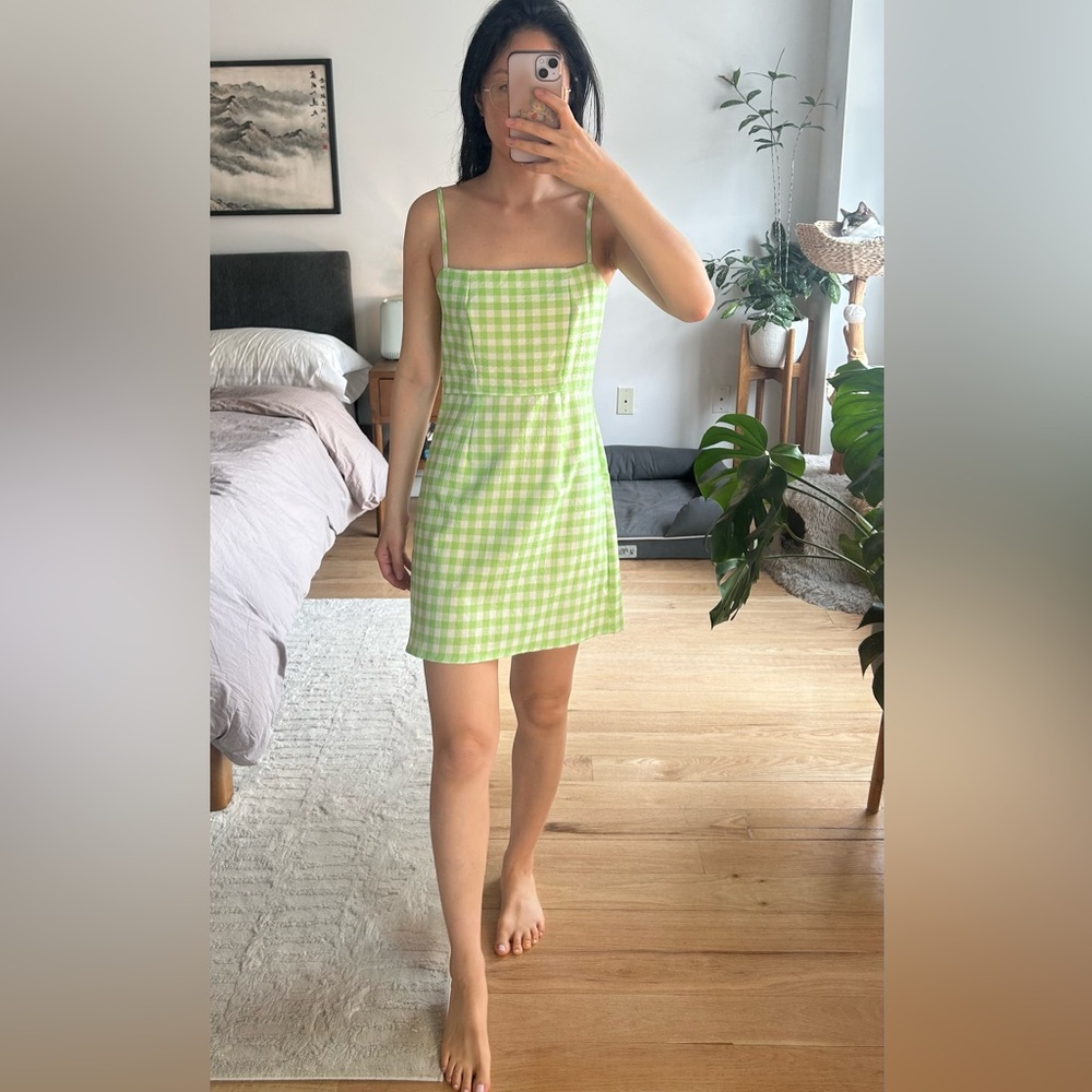 Nasty Gal Lime Green and White Gingham Mini Sundress Sleeveless size 2
